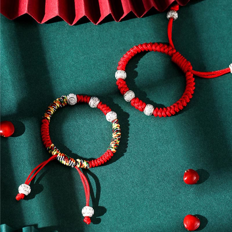 Foviel 925 Sterling Silver King Kong Knot Multicolored Red String Strength Handmade Braided Kids Child Bracelet