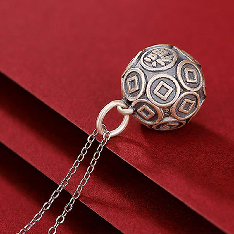 Buddha Stones 990 Sterling Silver Fu Character Copper Coin Luck Fortune Chain Necklace Pendant Necklaces & Pendants BS 3
