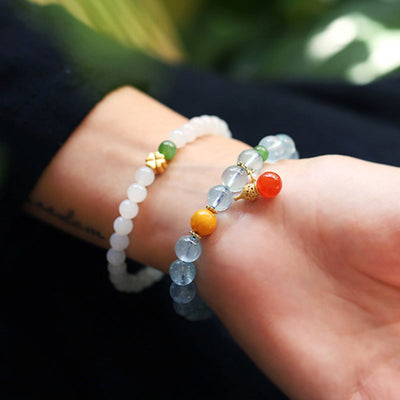 Buddha Stones Aquamarine Red Agate Peace Gourd Charm Bracelet Bracelet BS 3