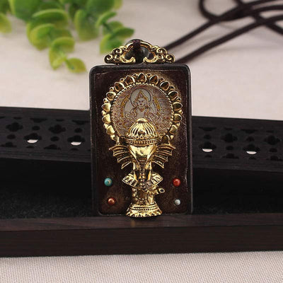 Buddha Stones Ebony Wood Elephant God of Fortune Buddha Blessing Necklace String Pendant Necklaces & Pendants BS 12