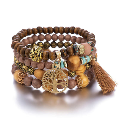 Buddha Stones Wenge Wood Layered Tree Tassel Healing Bracelet - image 4