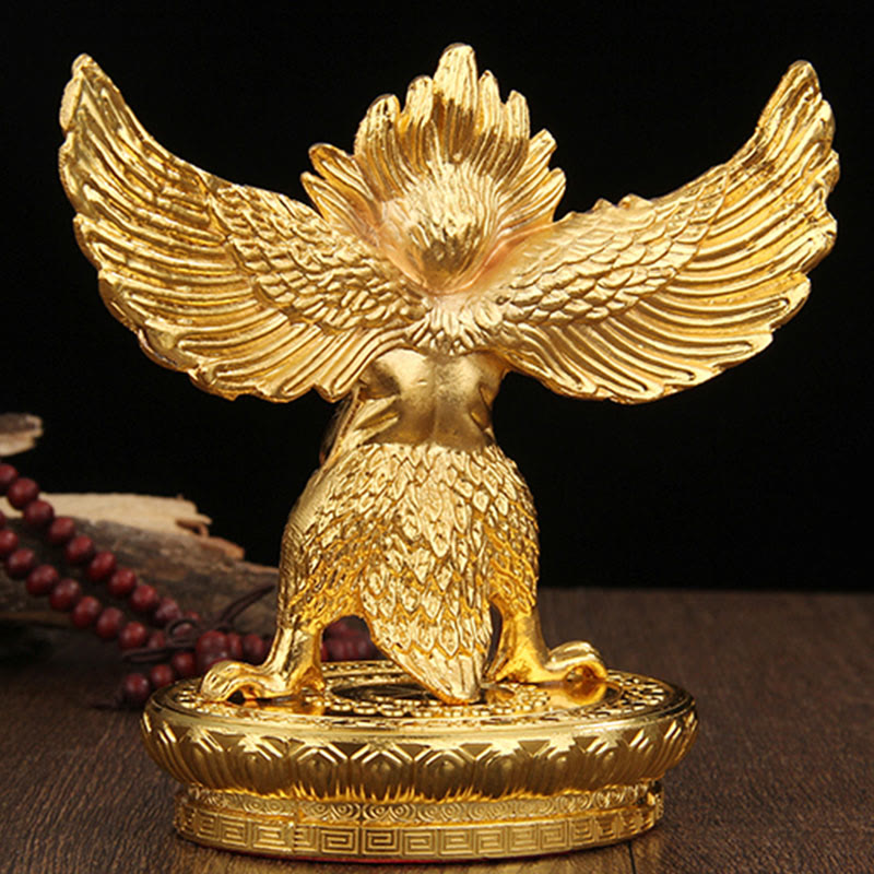 Buddha Stones Tibetan Gold Garuda Bird Alloy Protection Home Decoration Decorations BS 7