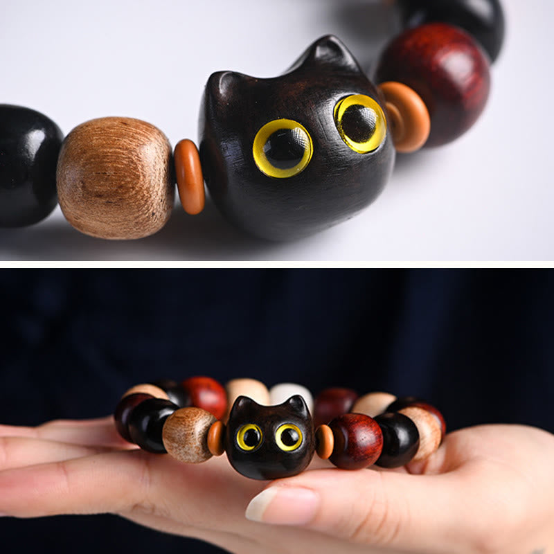 Foviel Kleine Blatt rot Sandelholz Ebenholz Holz niedlich Katze Gravur Schutz Armband