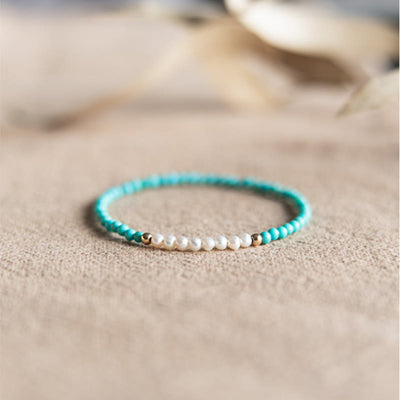 Buddha Stones 925 Sterling Silver Natural Turquoise Pearl Beaded Bracelet Bracelet BS 5