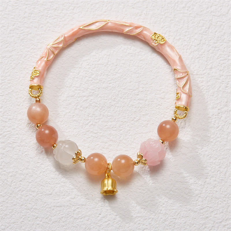 Buddha Stones Sun Stone Golden Silk Jade Lily of the Valley Charm Positive Bracelet Bangle Bracelet Bangle BS 10