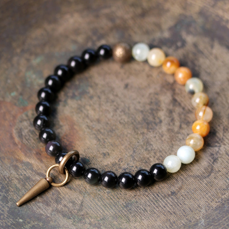Buddha Stones Black Obsidian Sodalite Crystal Copper Strength Couple Bracelet - Black Obsidian&Sea Sediment Jasper - 18cm - image 18