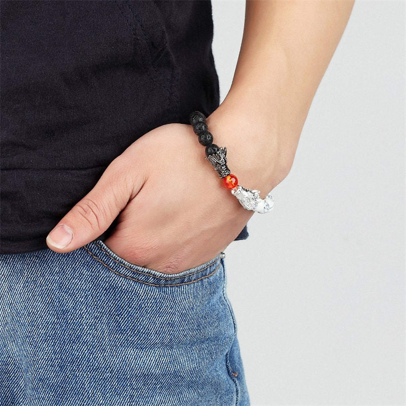 Buddha Stones White Turquoise Lava Rock Dragon Blessing Beaded Bracelet Bracelet BS 2