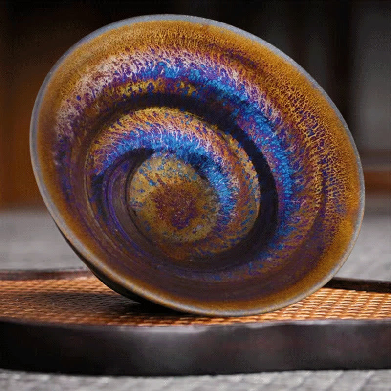 Buddha Stones Chinese Jianzhan Colorful Milky Way Glaze Ceramic Teacup Tenmoku Kung Fu Tea Cup Jian Zhan Tea Cup BS 2