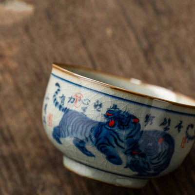 Buddha Stones Jingdezhen Hand Painted Cute Tiger Ceramic Teacup Kung Fu Tea Cup Bowl 140ml Cup BS 7