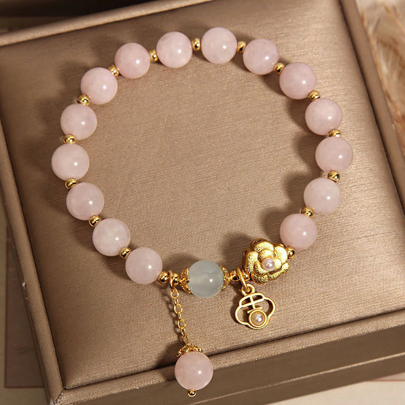 Buddha Stones Natural Pink Crystal Lucky Flower Warmth Bracelet Bracelet BS 6