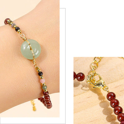 Buddha Stones Natural Garnet Peace Buckle Bead Calm Bracelet Bracelet BS 8