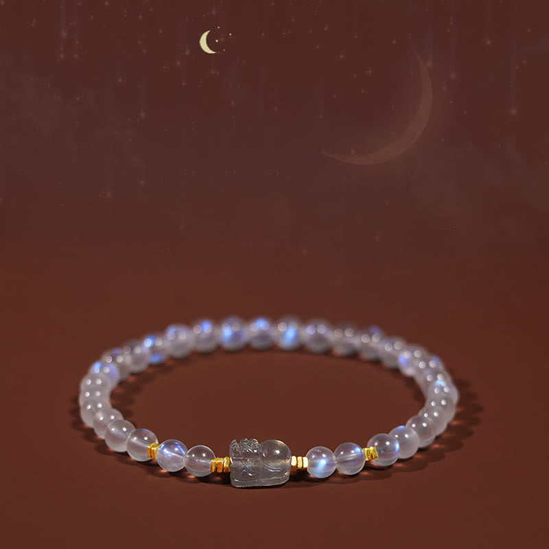 Buddha Stones 925 Sterling Silver Plated Gold Natural Moonstone PiXiu Healing Bracelet Bracelet BS 9