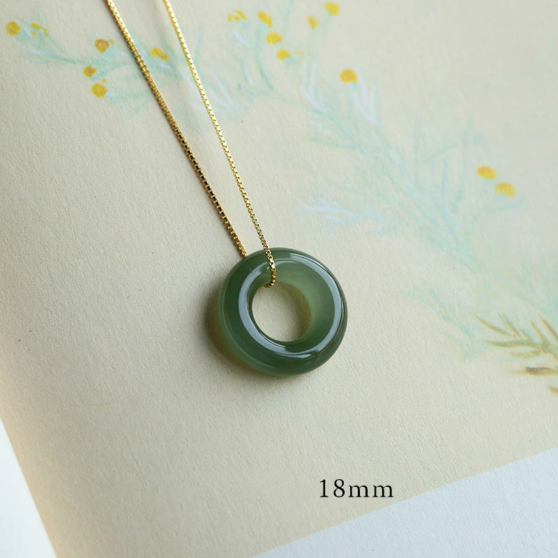 Buddha Stones Natural Round Jade Peace Buckle Luck Abundance Necklace Pendant Necklaces & Pendants BS Cyan Jade 18mm