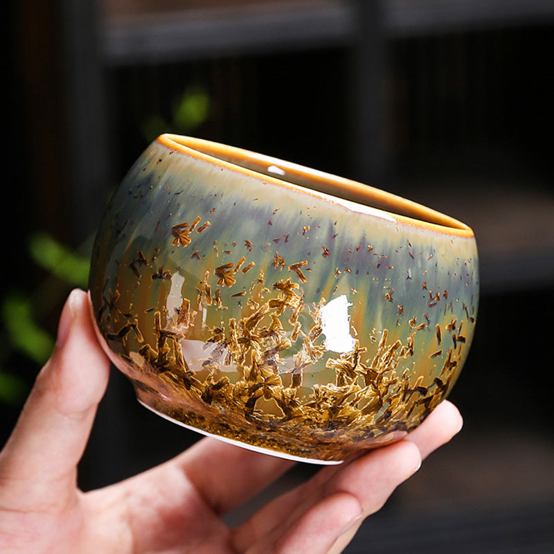 Buddha Stones Colorful Brown Ceramic Teacup Kung Fu Tea Cup Bowl Cup BS 1