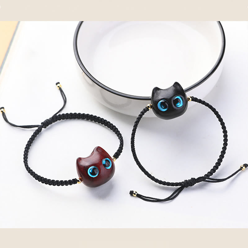Foviel Kleine Blatt rot Sandelholz Ebenholz Holz niedlich Katze Kopf ruhig Schutz geflochten Armband
