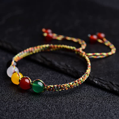 Buddha Stones Colorful Agate Metal Wood Water Fire Earth Five Elements String Bracelet Bracelet BS 7