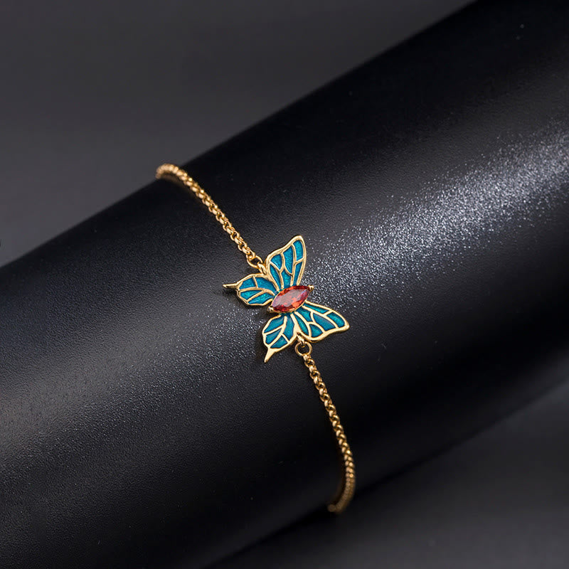Buddha Stones 925 Sterling Silver Butterfly Zircon Love Chain Bracelet Bracelet BS Feng Shui Butterfly(Love♥Freedom)