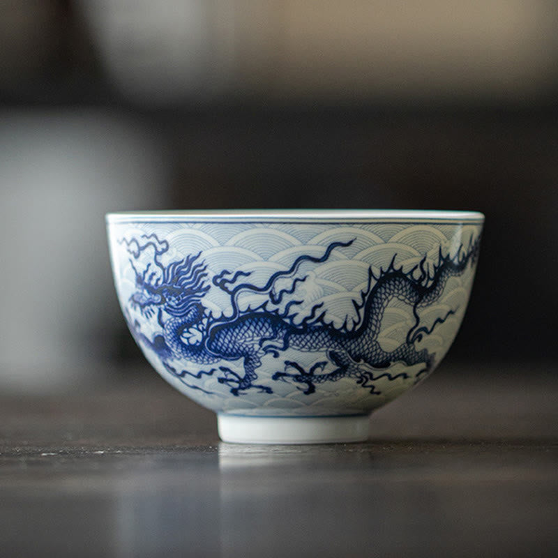 Buddha Stones Blue Dragon Design Ceramic Teacup Kung Fu Tea Cups Cup BS Cup 80ml