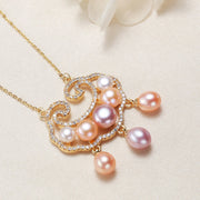 Foviel 18K Gold Plated Natural Pearl Chinese Lock Charm Sincerity Necklace Pendant
