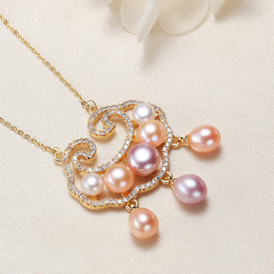 Buddha Stones 18K Gold Plated Natural Pearl Chinese Lock Charm Sincerity Necklace Pendant Necklaces & Pendants BS Chinese Lock Charm Pearl Charm 3.3*2.5cm