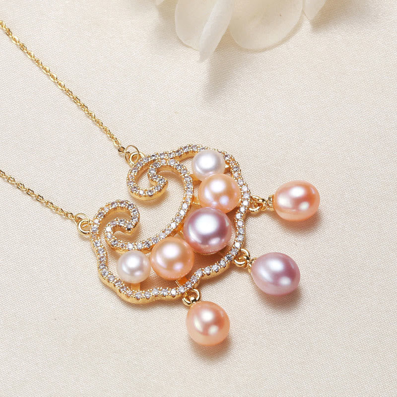Buddha Stones 18K Gold Plated Natural Pearl Chinese Lock Charm Sincerity Necklace Pendant Necklaces & Pendants BS Chinese Lock Charm Pearl Charm 3.3*2.5cm