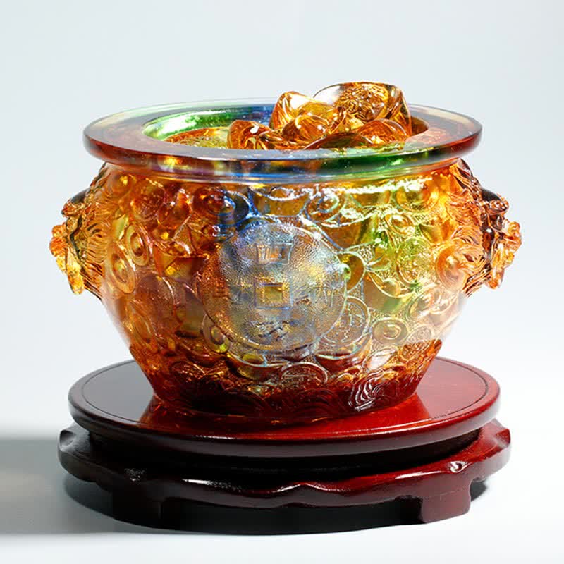 Buddha Stones Handmade Liuli Crystal Treasure Bowl Art Piece Home Decoration Decorations BS 20