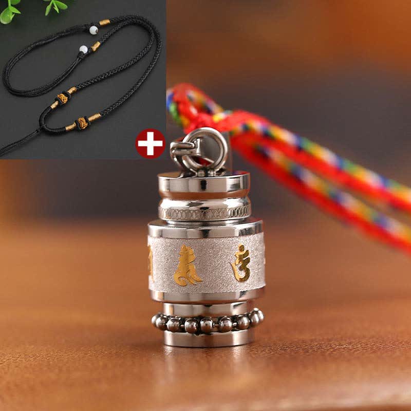 Buddha Stones Tibet Om Mani Padme Hum Shurangama Mantra Titanium Steel Wisdom Amulet Necklace Pendant Necklaces & Pendants BS 1.2cm*1.8cm Silver Black String