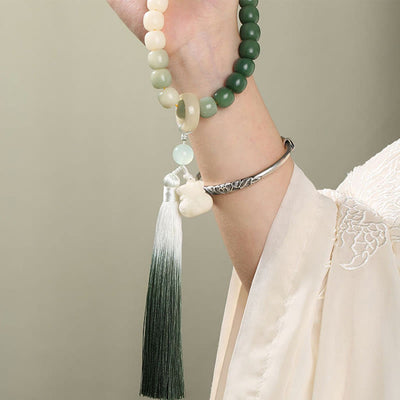 Buddha Stones Natural Gradient Bodhi Seed Fortune Money Bag Lotus Wisdom Tassel Wrist Mala Wrist Mala BS 8