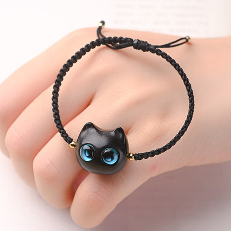 Foviel Kleine Blatt rot Sandelholz Ebenholz Holz niedlich Katze Kopf ruhig Schutz geflochten Armband