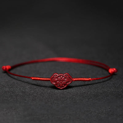 Buddha Stones Handmade Plum Blossom Four Leaf Clover PiXiu Lotus Koi Fish Cinnabar Blessing Braid Bracelet Bracelet BS Red(Wrist Circumference 14-19cm) Lock of Good Wishes