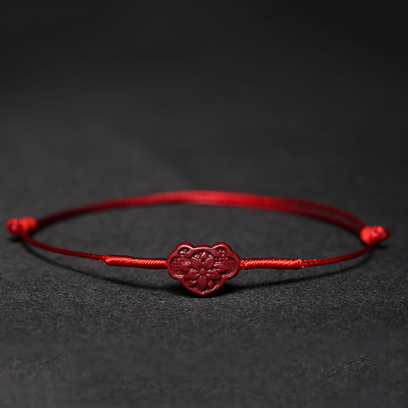 Buddha Stones Handmade Plum Blossom Four Leaf Clover PiXiu Lotus Koi Fish Cinnabar Blessing Braid Bracelet Bracelet BS Red(Wrist Circumference 14-19cm) Lock of Good Wishes
