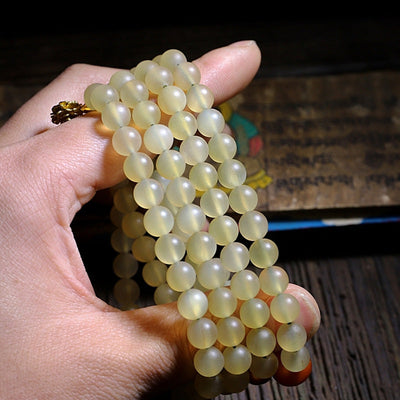 Buddha Stones 108 Mala Beads Tibet Sheep Horn Amber Luck Bracelet Bracelet Mala BS 4