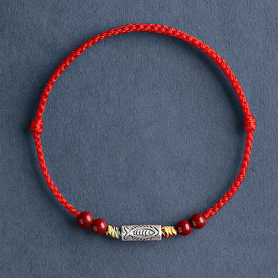 Buddha Stones 925 Sterling Silver Koi Fish Cinnabar Bead Wealth Handcrafted Braided Bracelet Anklet Bracelet Anklet BS 10