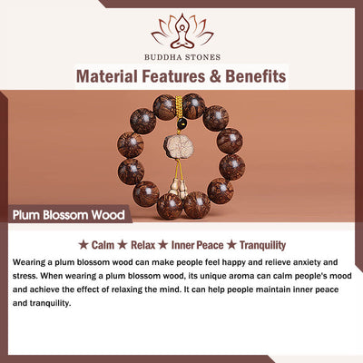 Buddha Stones Plum Blossom Wood Inner Peace Bracelet Bracelet BS 11