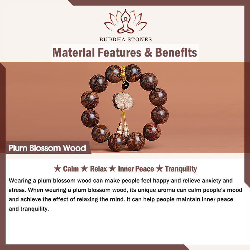 Buddha Stones Plum Blossom Wood Inner Peace Bracelet Bracelet BS 11
