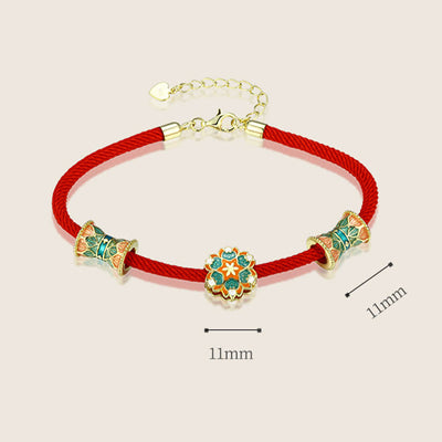 Buddha Stones Dunhuang 925 Sterling Silver Lotus Drum New Beginning Red Rope Bracelet Bracelet BS 10