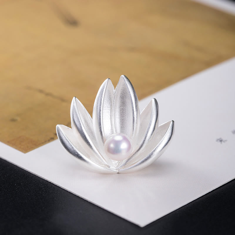 Buddha Stones 925 Sterling Silver Lotus Flower Pearl New Beginning Brooch Brooch BS 4