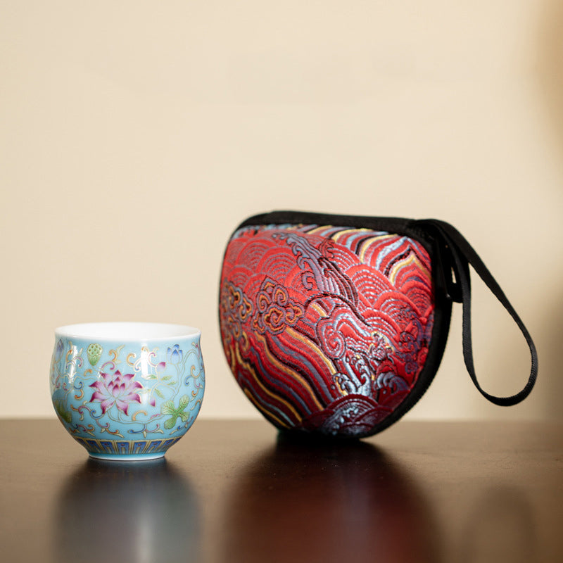 Buddha Stones Lotus Flower Pod Pattern Ceramic Teacup Kung Fu Tea Cup 80ml Cup BS Blue Lotus Cup 6.3cm*4.8cm*80ml(With Bag)