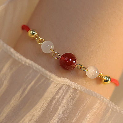 Buddha Stones Red Agate Cat Eye Braided String Confidence Bracelet Bracelet BS 4