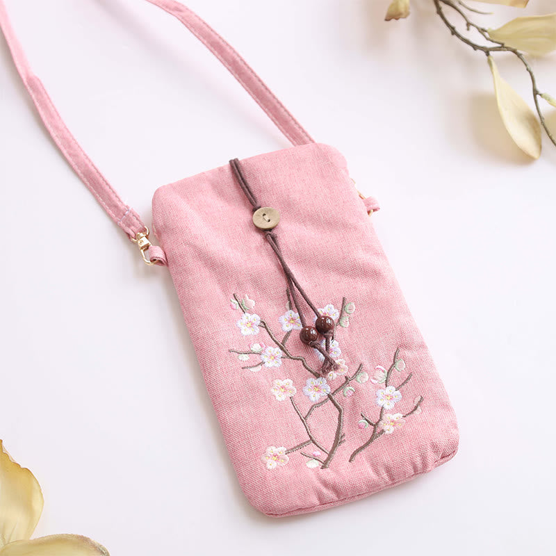 Buddha Stones Small Embroidered Flowers Crossbody Bag Shoulder Bag Cellphone Bag 11*20cm Crossbody Bag BS 9