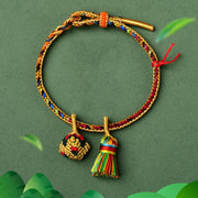 Bracelet porte-bonheur Foviel avec cordon coloré, breloque artisanale Zongzi et bille dorée