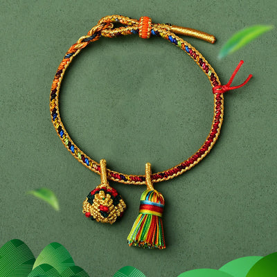 Buddha Stones Colorful Rope Luck Handmade Zongzi Golden Ball Charm Bracelet Bracelet BS Colorful Golden Zongzi Broom&Red String Adult(Wrist Circumference 16-19cm)