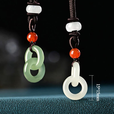 Buddha Stones Natural Hetian Cyan Jade White Jade Double Peace Buckle Success Necklace Pendant Necklaces & Pendants BS 11