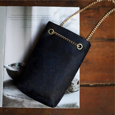 Buddha Stones Small Maple Leaf Persimmon Metal Chain Crossbody Bag Shoulder Bag Cellphone Bag Handbags BS Dark Blue 20*12*4cm