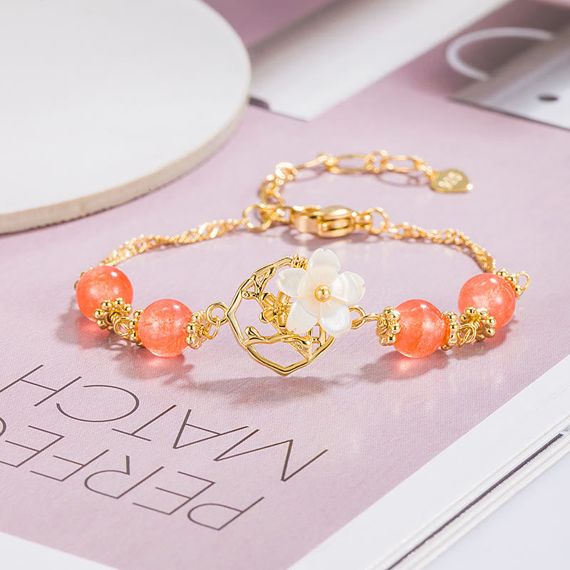 Buddha Stones Red Agate Tridacna Stone Flower Confidence Bracelet Bracelet BS 2