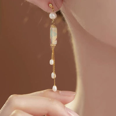Buddha Stones 925 Sterling Silver Posts Shoushan Stone Pearl Healing Drop Earrings 4