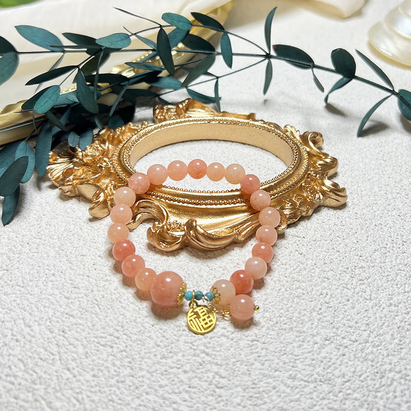Buddha Stones Natural Orange Stone Turquoise Fu Character Charm Luck Fortune Bracelet Bracelet BS 2