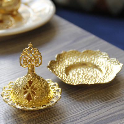 Buddha Stones Gold Leaf Coaster Spiritual Mini Alloy Metal Incense Burner Incense Burner BS 3
