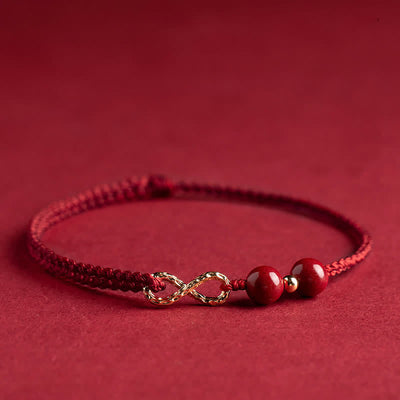 Buddha Stones Cinnabar Blessing Red String 14K Gold Infinity Symbol Bracelet Anklet Bracelet Anklet BS 2