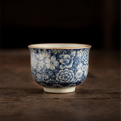 Buddha Stones Vintage Lotus Peony Plum Blossom Chrysanthemum Ceramic Teacup Tea Cups Cup BS 5